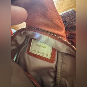 Anthropologie Orange Leather small shoulder phone key wallet carrier Bag